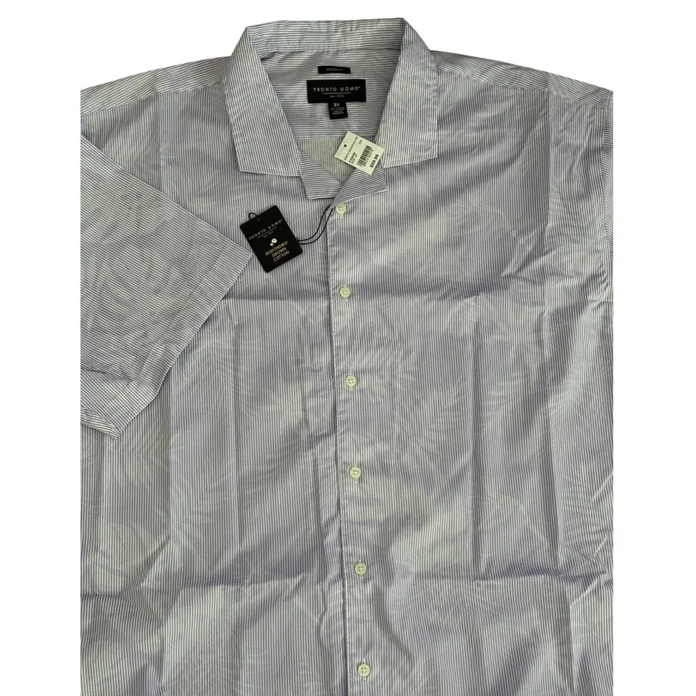 Pronto Uomo‎ Short Sleeve Button Down 3XL Dress Shirt Lavender Stripe Palms - Picture 3 of 3